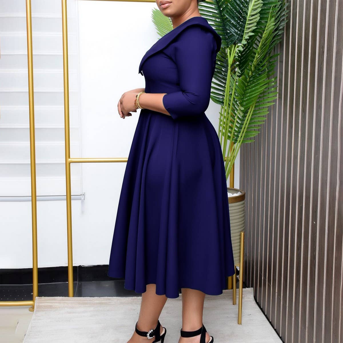 SOLID COLOR FASHIONABLE A LINE PLUS SIZE DRESS_CWDMD3670