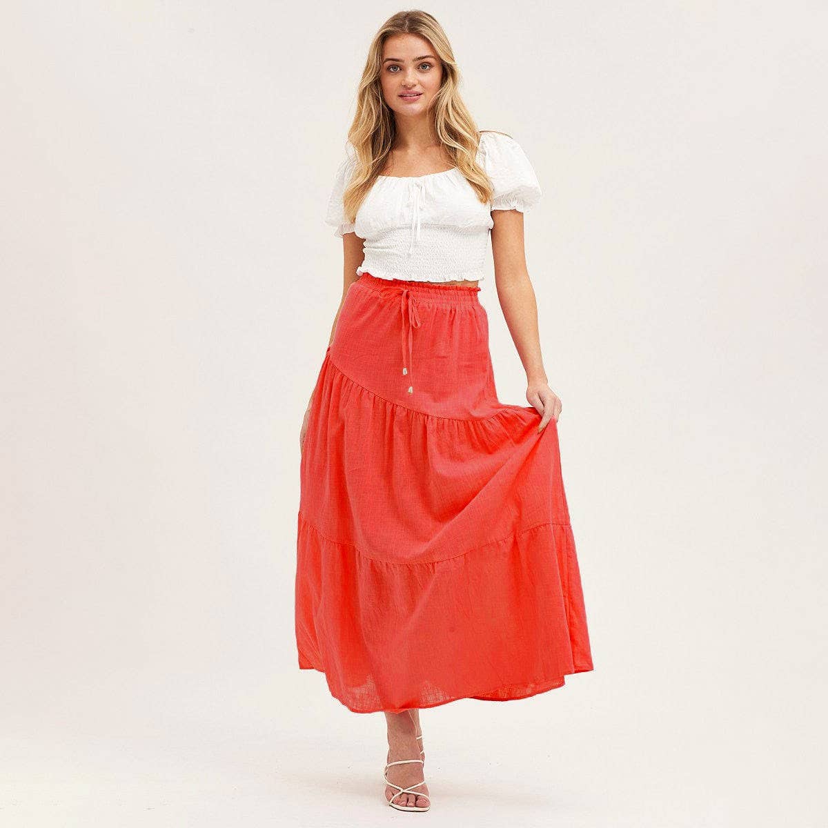 COTTON AND LINEN MAXI SKIRT WITH PLEATED HEM_CWBSS0381