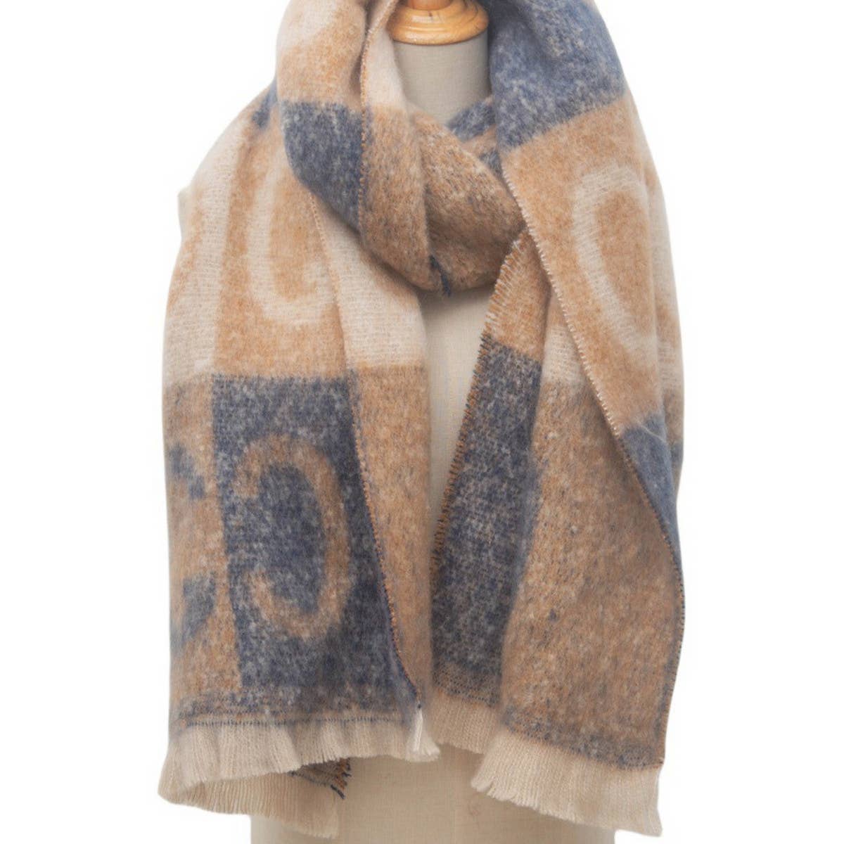 LETTER JACQUARD SCARF WINTER SHORT FRINGE WRAP_CWASC0863