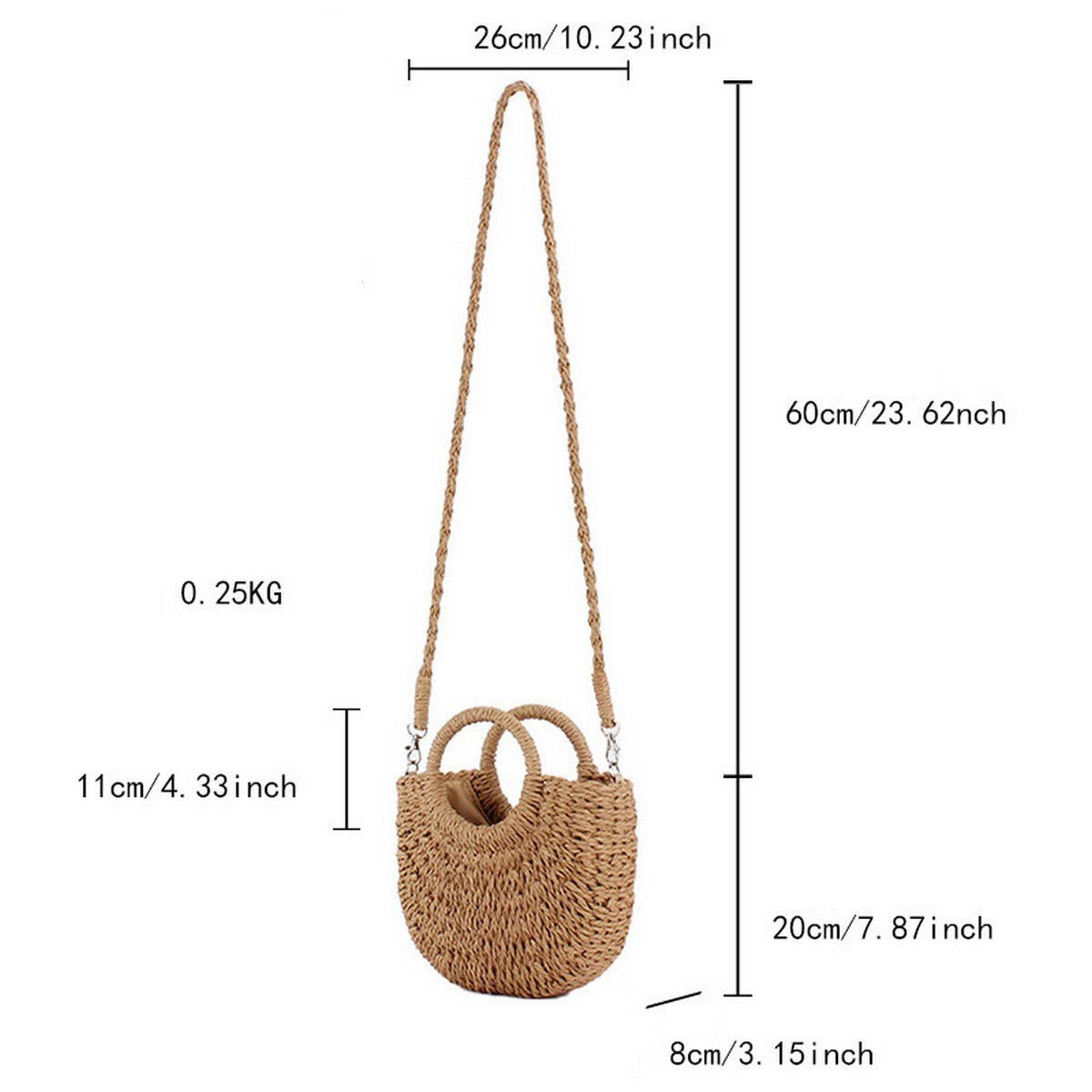 SOLID COLOR SEMI CIRCLE HANDMADE STRAW BAG_CWAB4696