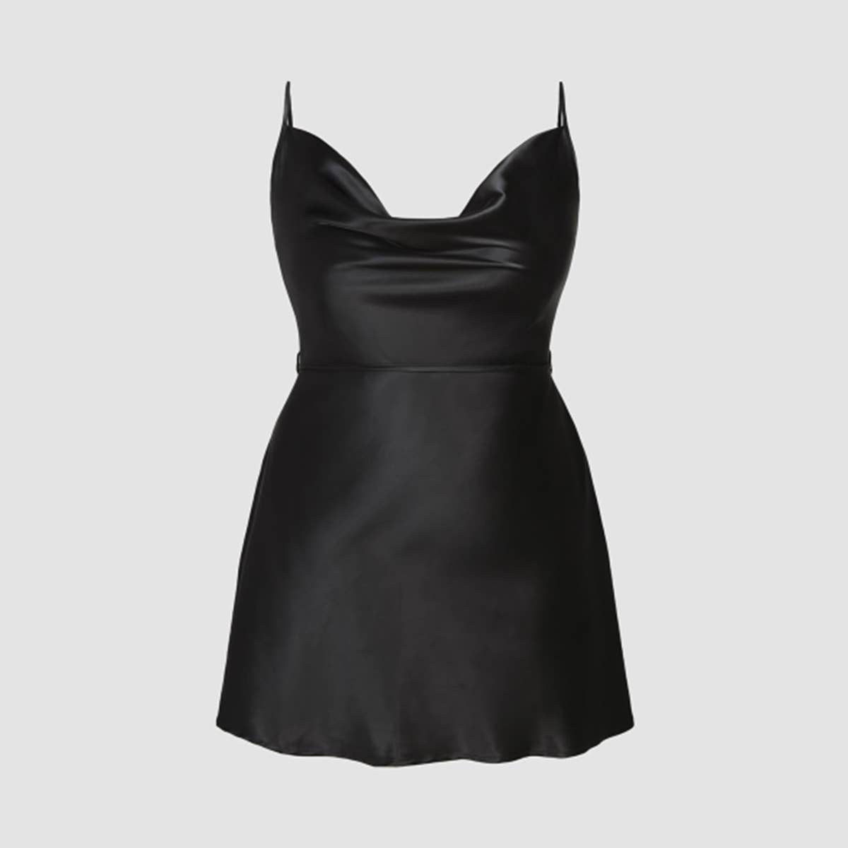 CHIC SATIN A LINE SLEEVELESS DRAPE DRESS_CWDMD6067