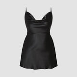 CHIC SATIN A LINE SLEEVELESS DRAPE DRESS_CWDMD6067