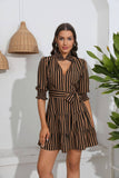 Striped Casual V-Neck Lace-Up Fashion Short Dress