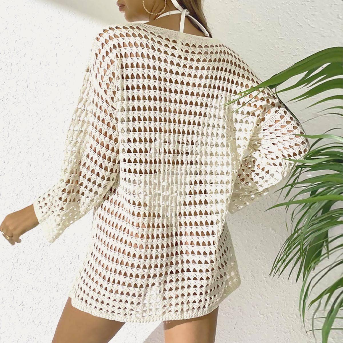 ROUND NECK LONG SLEEVE CUTOUT BIKINI COVER UP_CWMW0651