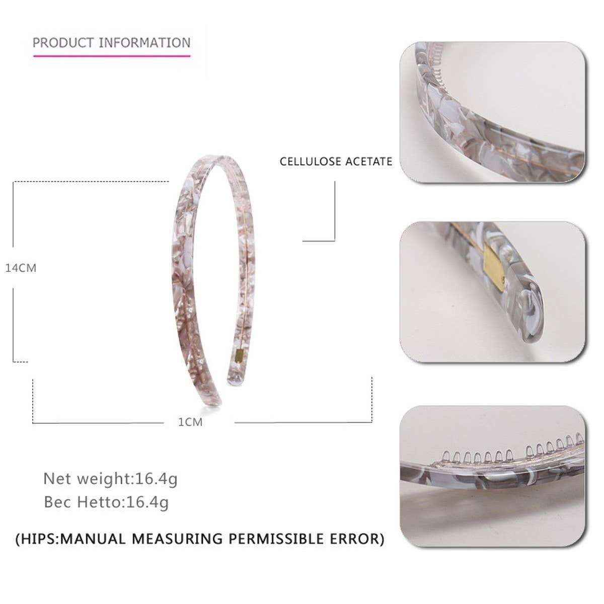 SIMPLE 1CM NARROW ACETATE HAIRBAND HAIRPIN_CWAHA4340