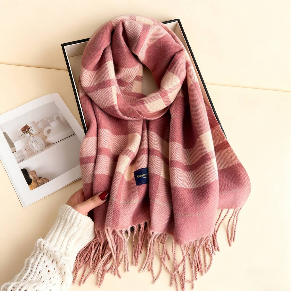 Fresh Plaid Cashmere Feel Tassel Scarf Wrap_Cwasc03245
