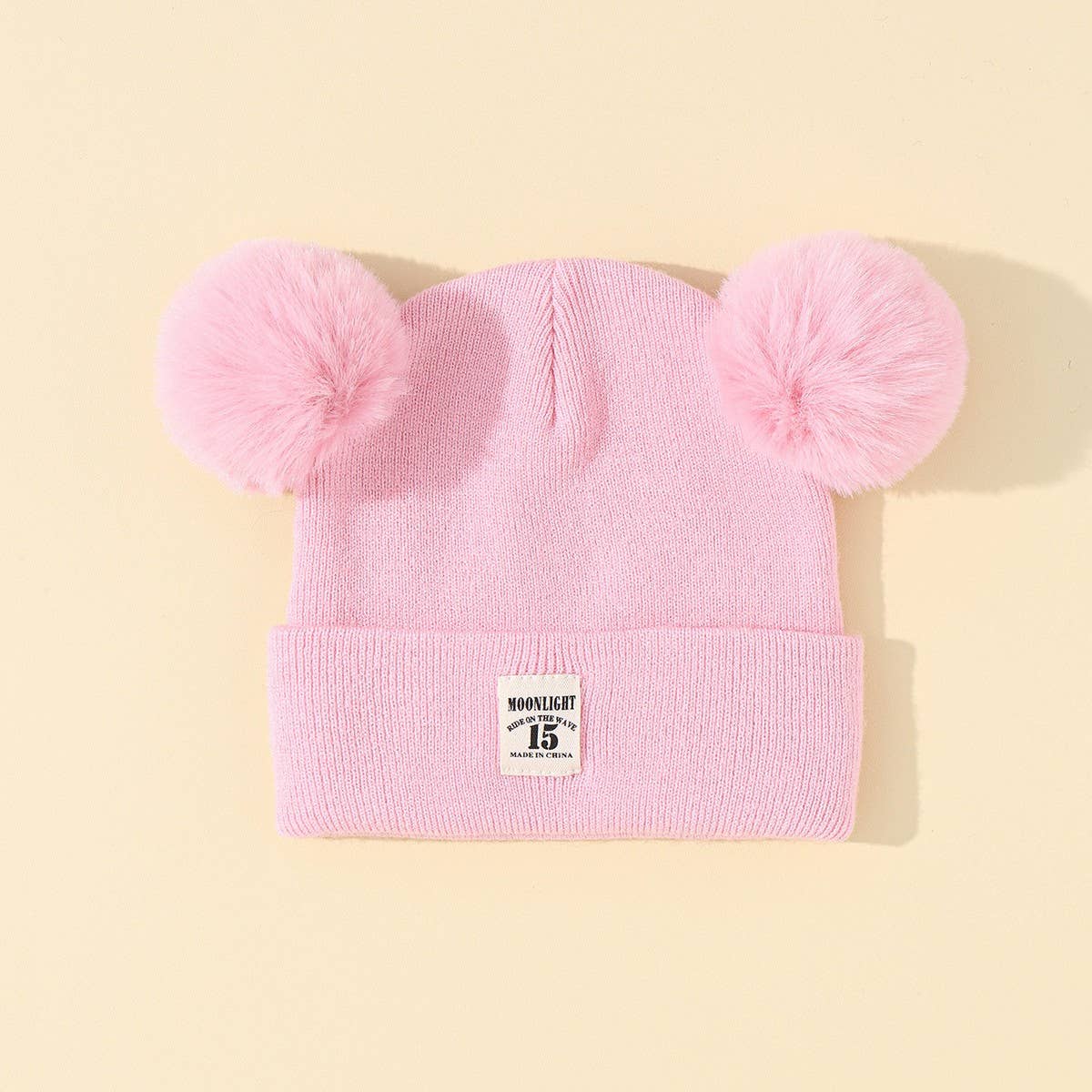 SOLID COLOR CHILDRENS DOUBLE BALL KNITTED HAT_CWAH1742