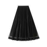 Tulle Lace Trim Pleated Cake Fairy Maxi Skirt_Cwbms0362