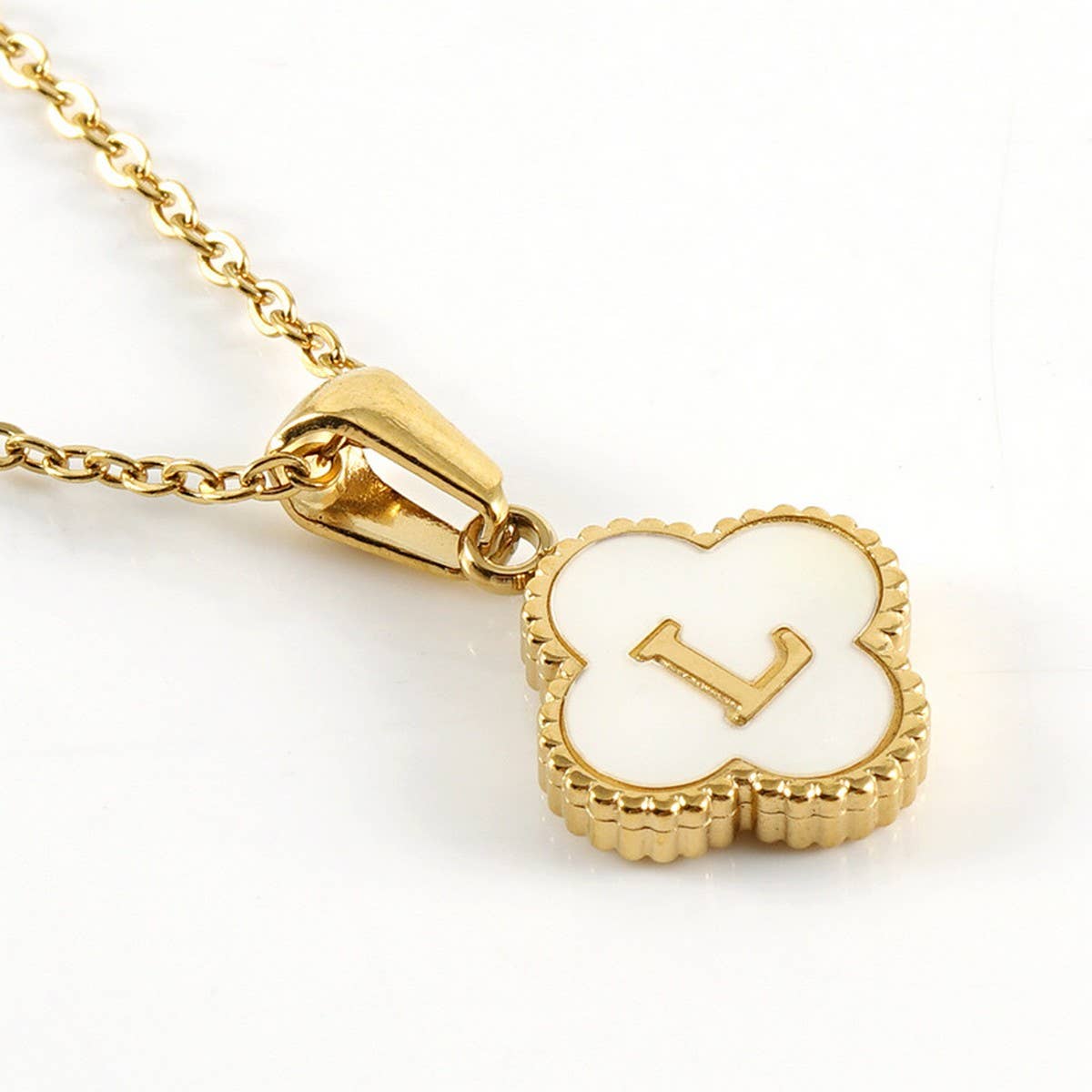 Cwaje1944_Simple Four Leaf Clover Letter Necklace