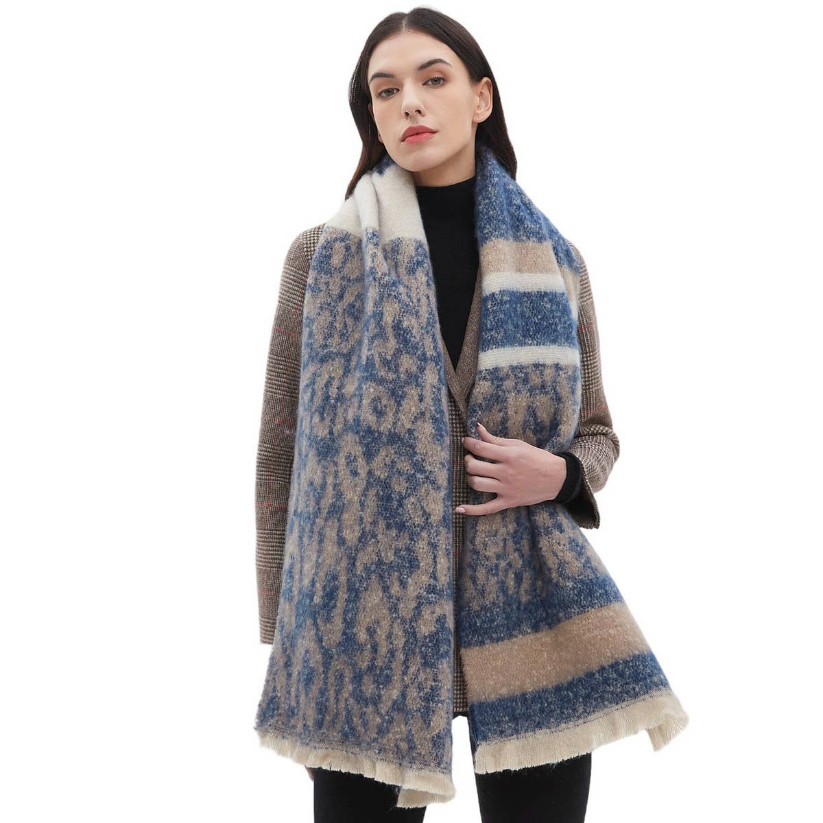 LEOPARD JACQUARD SCARF UNISEX WINTER KNIT WRAP_CWASC0860