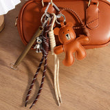 MOVABLE BROWN BEAR KEYCHAIN FAUX LEATHER ALLOY_CWMM7548
