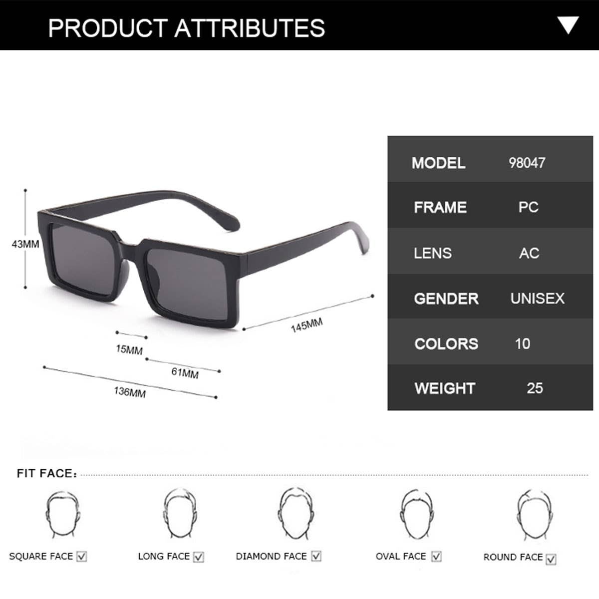 BASIC SIMPLE SQUARE SUNGLASSES_CWASG0089