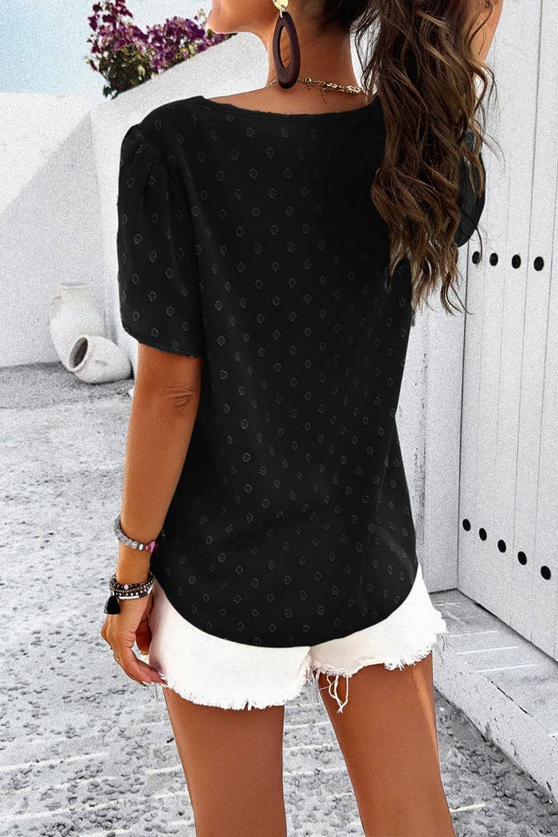 Solid Color V Neck Lotus Sleeve Top_Cwtsts0169