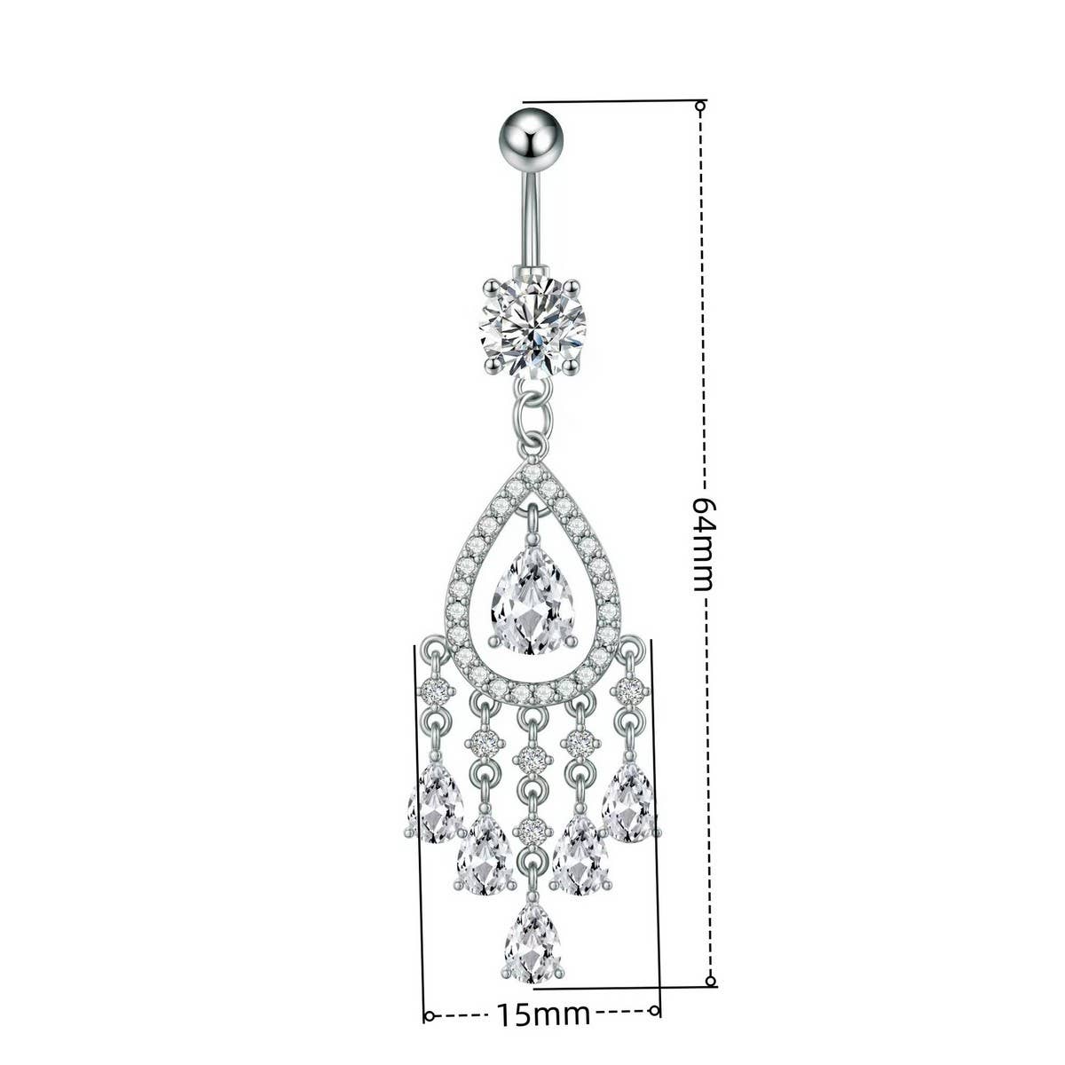 TEARDROP CZ TASSEL NAVEL RING BELLY PIERCING_CWMM9368