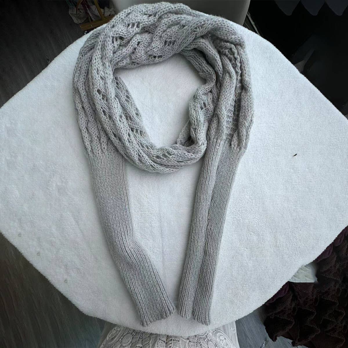 CABLE KNIT INFINITY SCARF WITH SLEEVES FOR FALL _CWASC1537