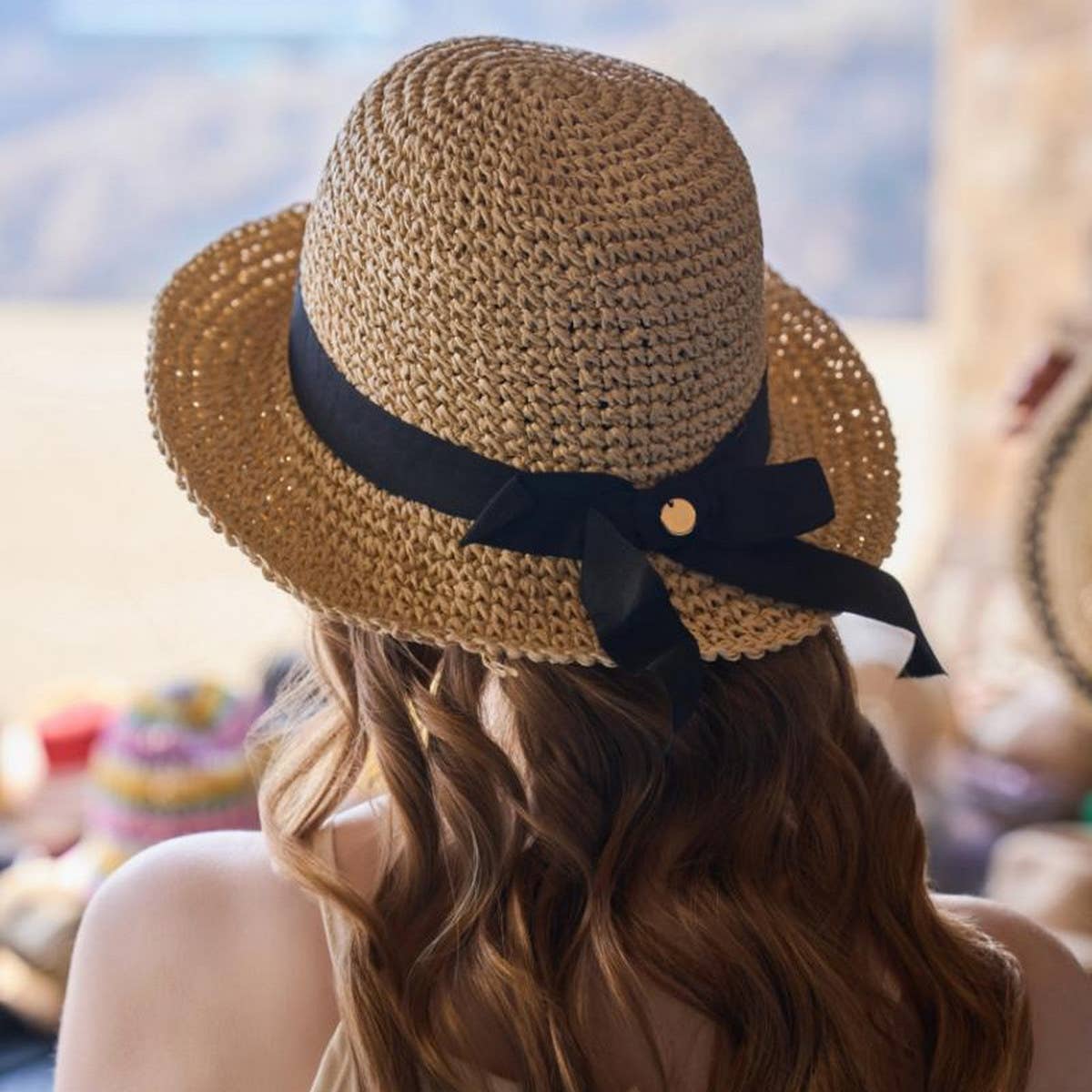 BOW TIE SUN PROTECTION STRAW HAT_CWAH1335