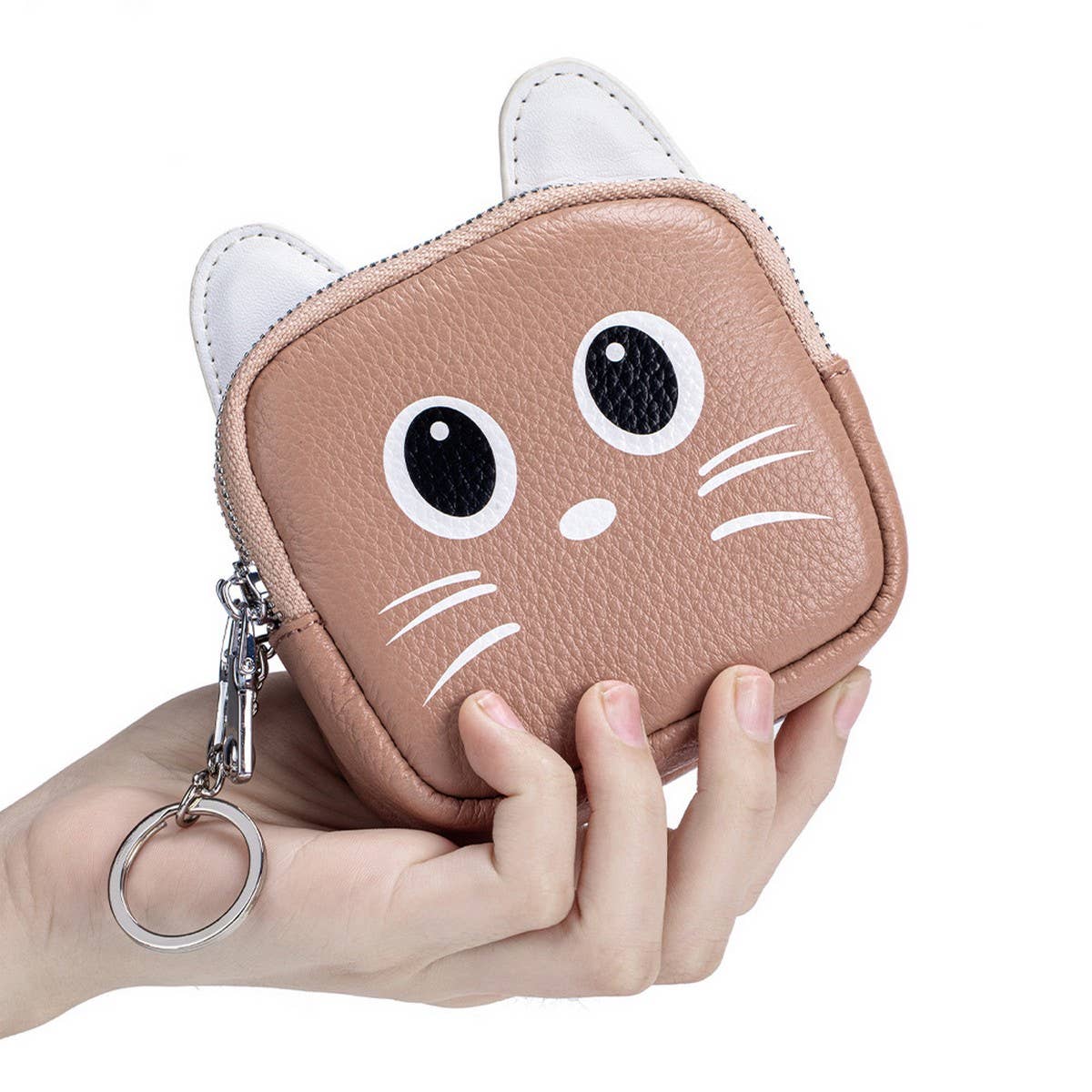 CUTE CAT LEATHER WALLET DOUBLE ZIPPER POUCH_CUAB00383