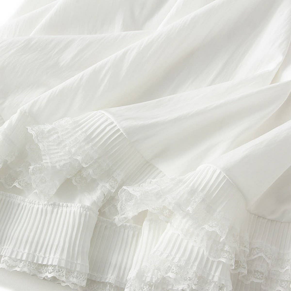 LACE PATCHWORK RUFFLE HEM HIGH WAIST MAXI SKIRT_CWBMS0356