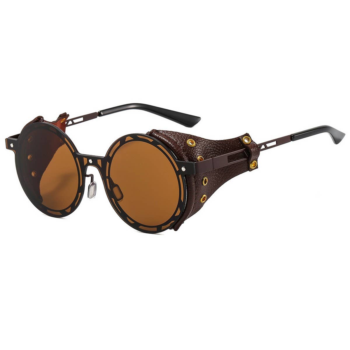 PUNK ROUND METAL SUNGLASSES WITH PU LEATHER_CWASG1152