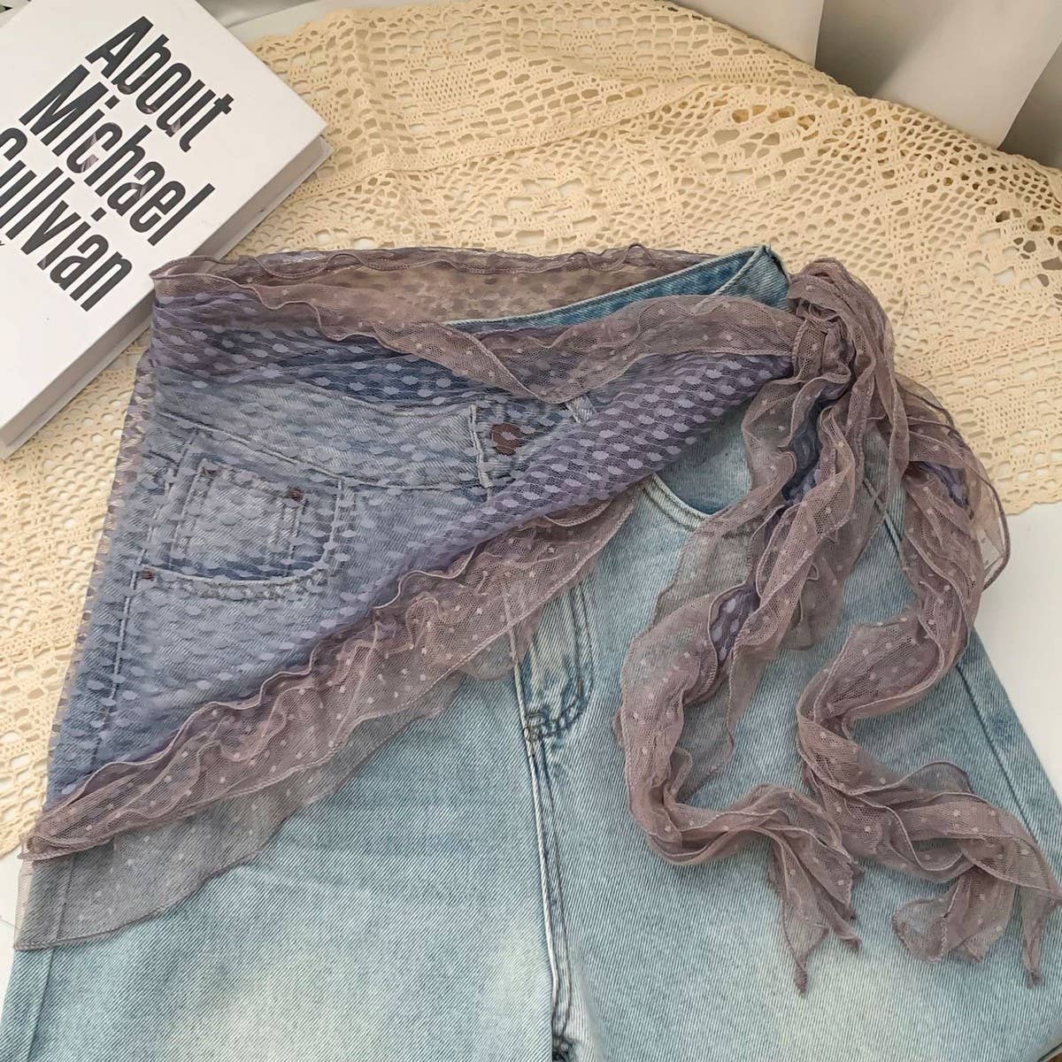 Trendy Sheer Polka Dot Scarf Neck Shawl_Cwasc02985