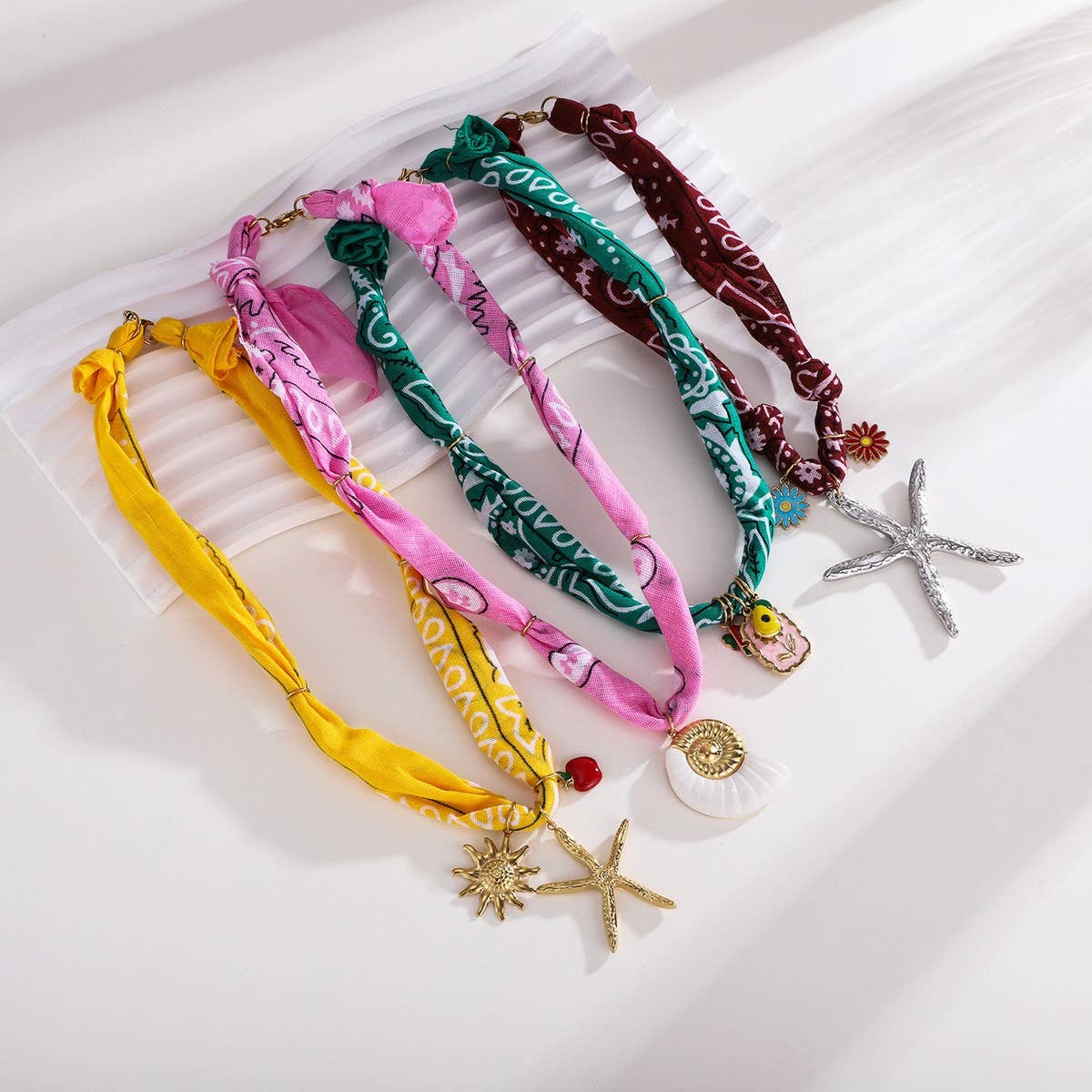 OCEAN STYLE SILK SCARF NECKLACE WITH CHARMS_CWMM8800