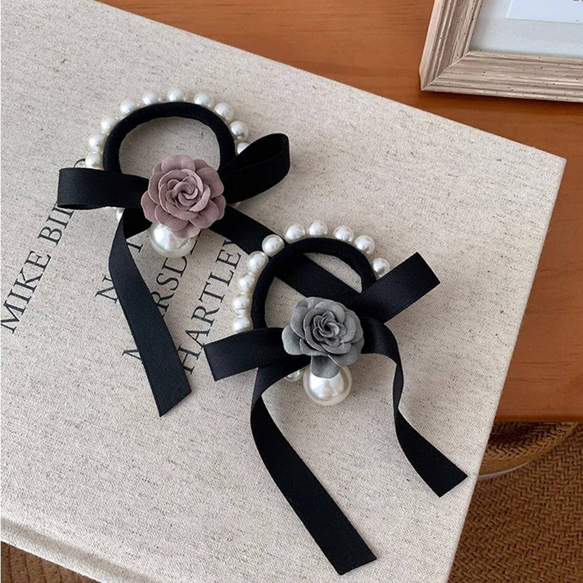 NEW FRENCH STYLE PEARL CAMELLIA HAIR ROPE_CWAHA1294