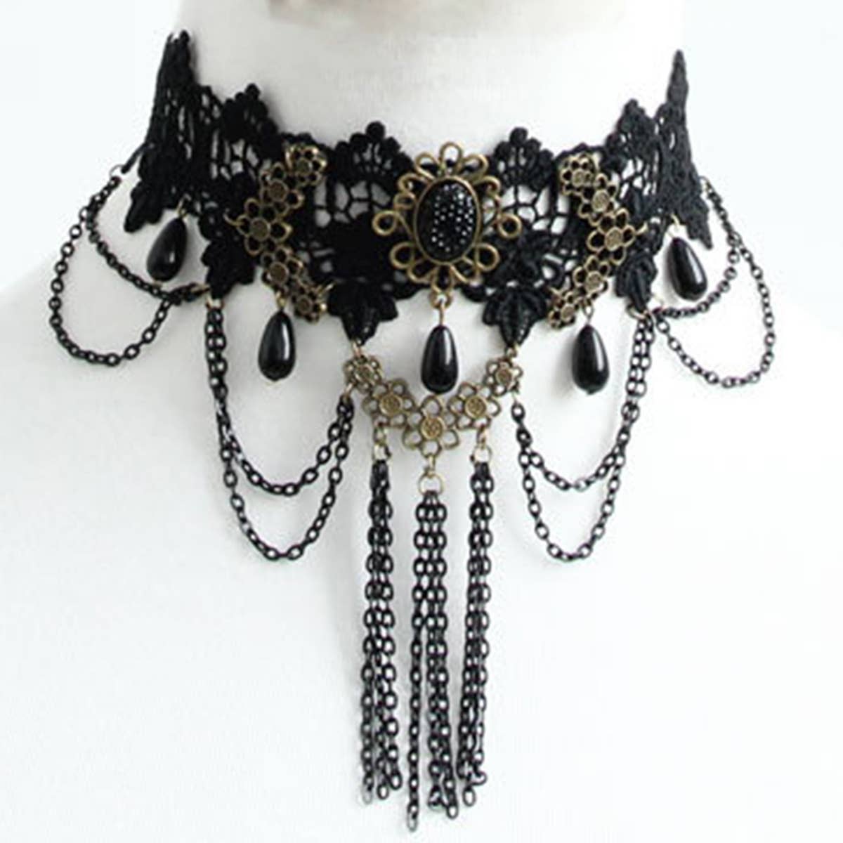 HALLOWEEN RETRO TASSEL CRYSTAL LACE SHORT NECKLACE_CWMM0166