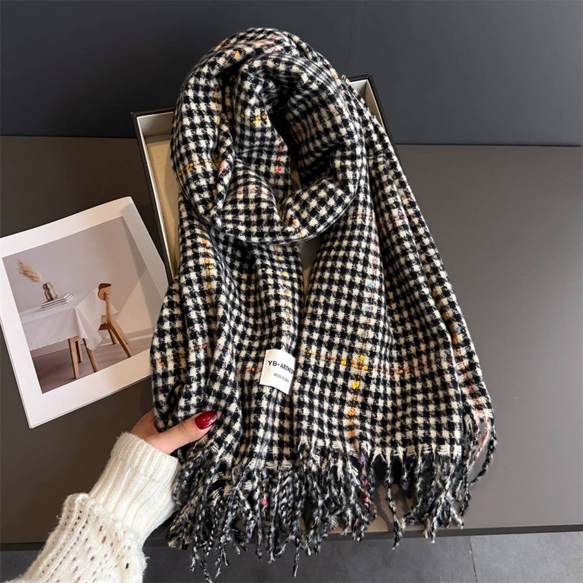 Houndstooth Pattern Winter Warm Cashmere Scarf_Cwasc03266