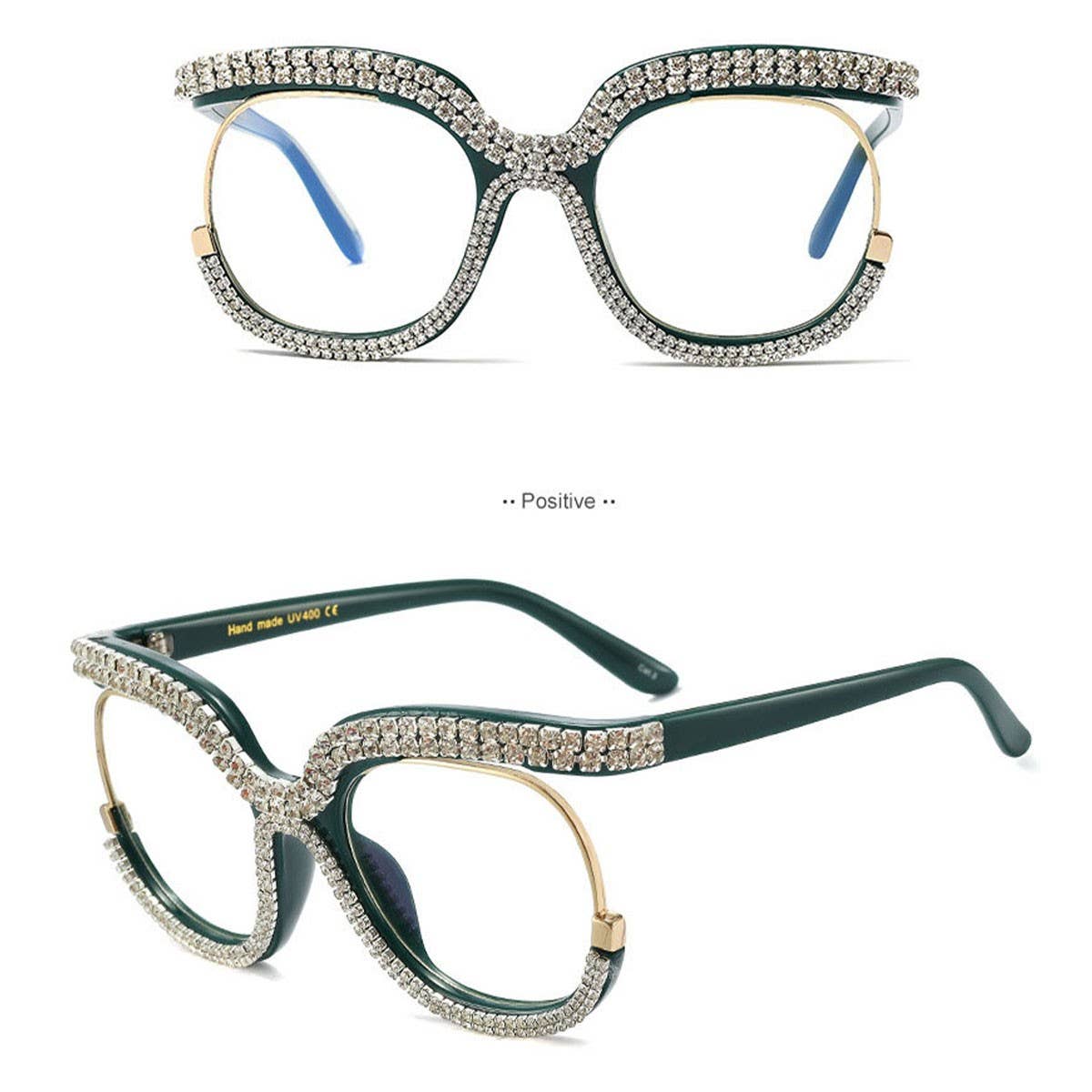 HALF FRAME RHINESTONE PLAIN MIRROR DIAMOND GLASSES_CWASG0875