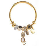 FASHIONABLE CAT HEART BEADED STEEL BRACELET_CWMM8585