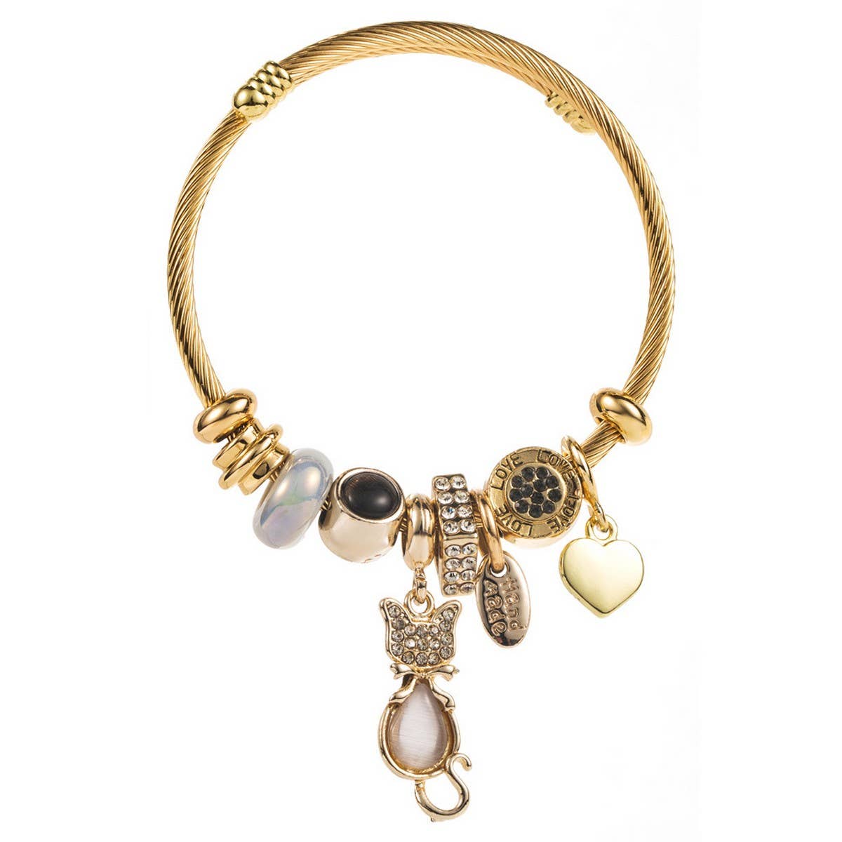 FASHIONABLE CAT HEART BEADED STEEL BRACELET_CWMM8585