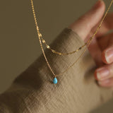 BLUE TEARDROP GLITTER DOUBLE LAYER NECKLACE_CWAJE1579