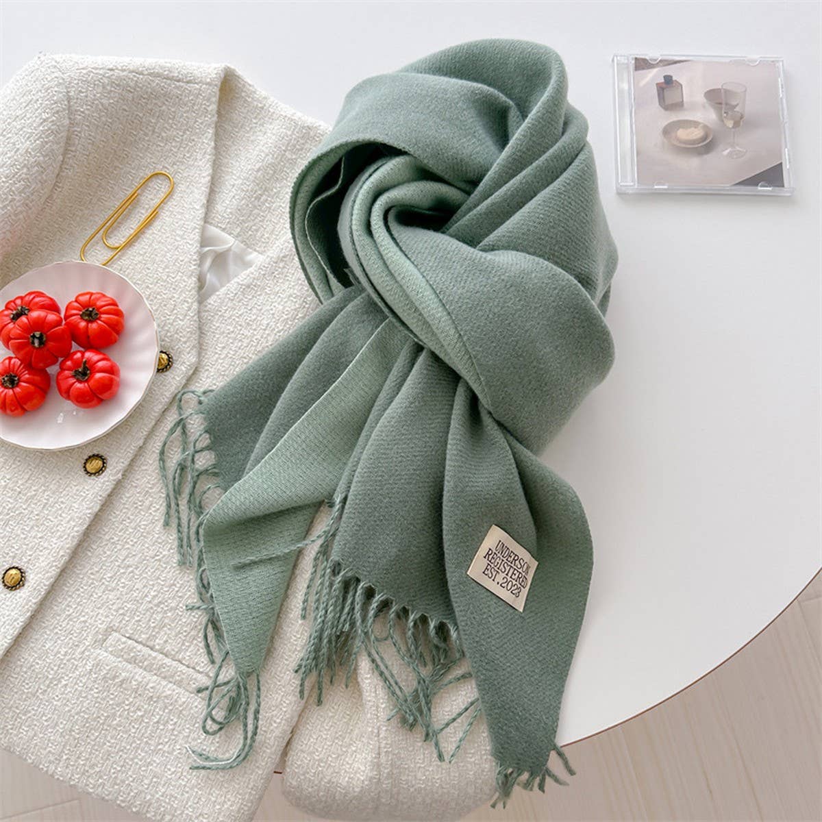 DOUBLE SIDED FAUX CASHMERE SCARF SOLID COLOR SHAWL_CWASC0968
