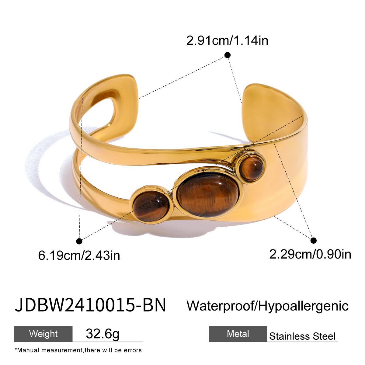 HOLLOW PEARL STONE OPEN CUFF IN STAINLESS STEEL_CWAJE4632