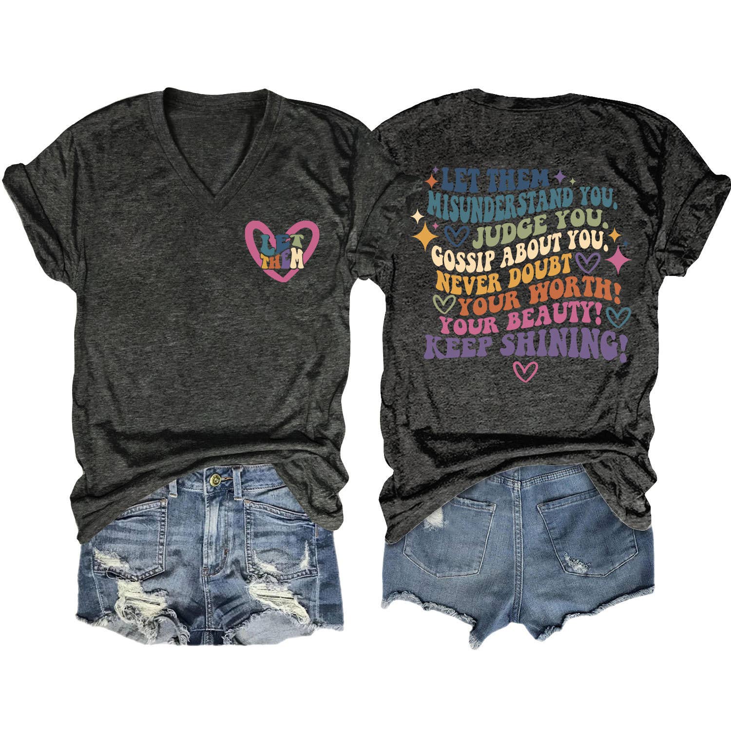 V-Neck And Fun Letters Elegant Womens T-Shirt