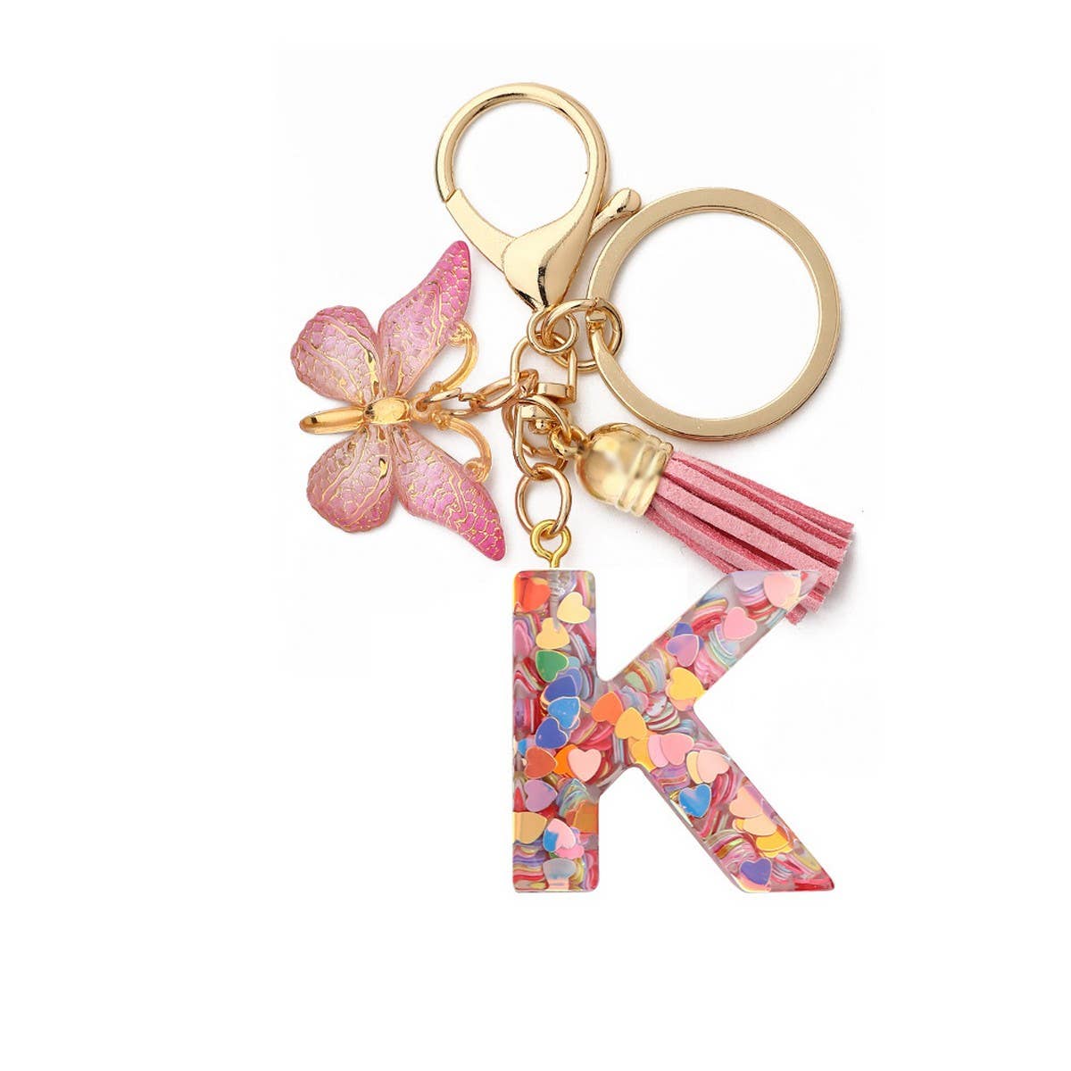 GLITTER RESIN LETTER BUTTERFLY KEYCHAIN_CWMM6866