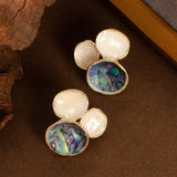 DESIGN OIL DRIPPED ABALONE SILVER NEEDLE EARRINGS_CWMM4335