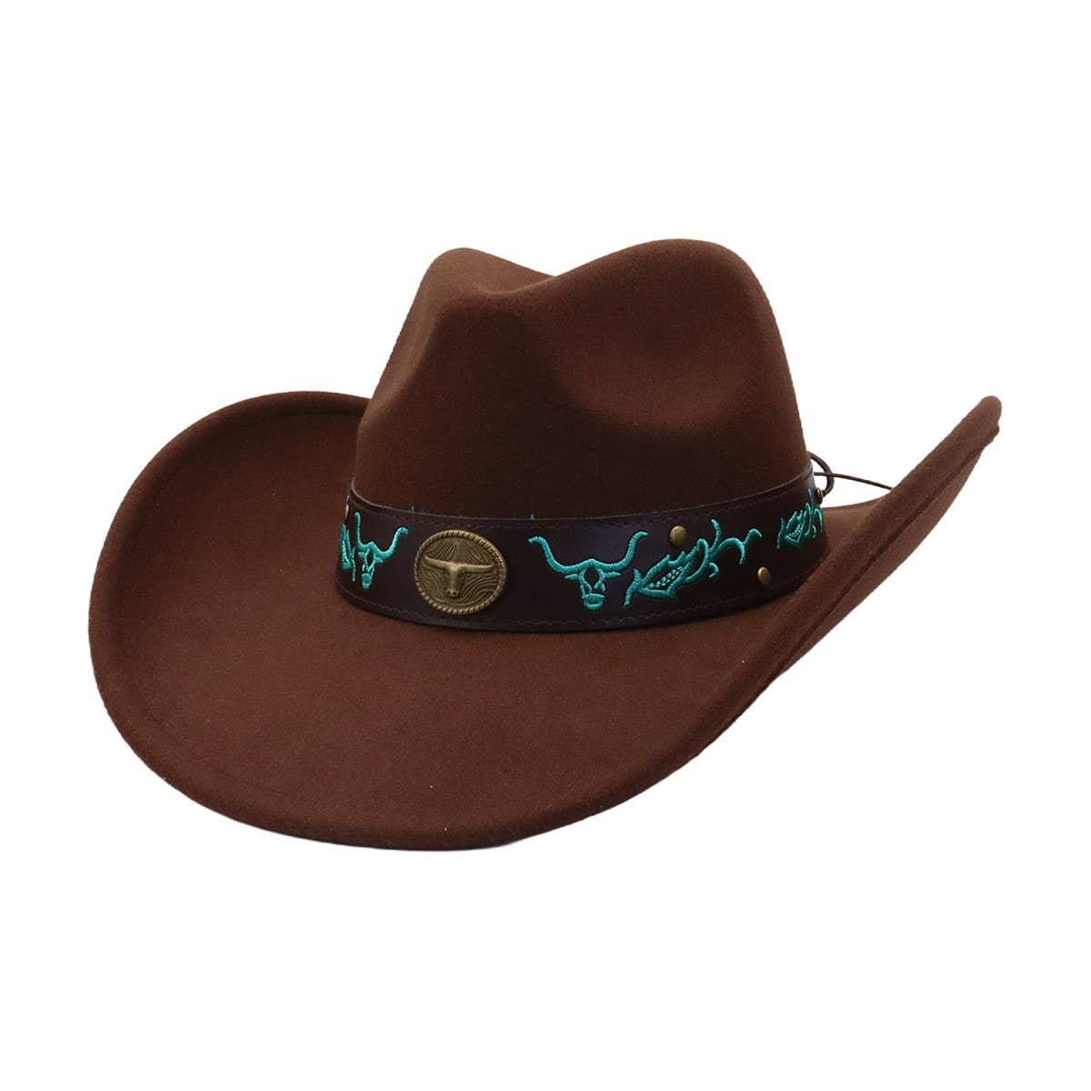 Western Ethnic Felt Cowboy Fedora Hat_Cwah04449