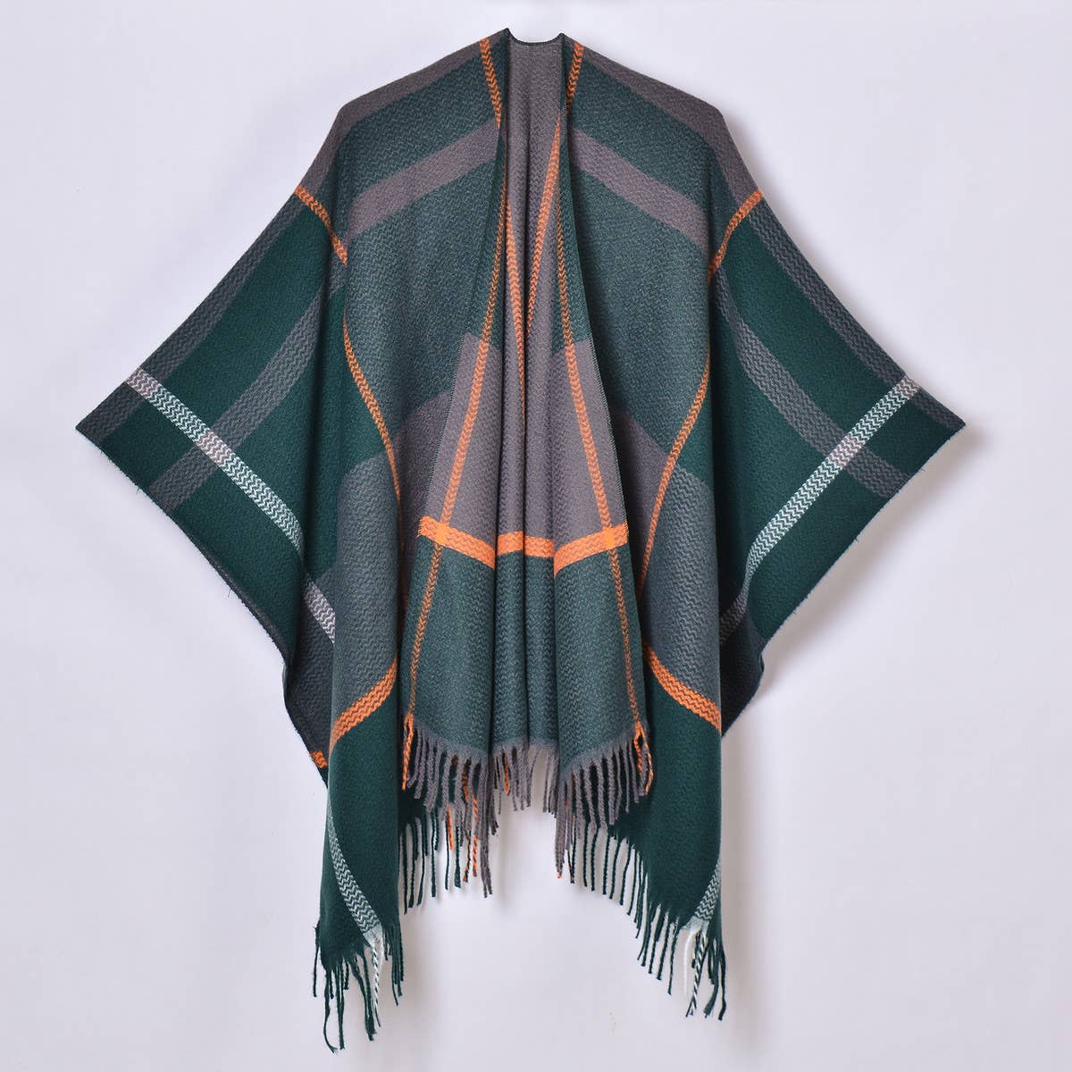 Women Thickened Tassel Pinstripe Shawl Cape_Cwasc0940