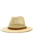 BROWN BELT VENTED WEAVE STRAW HAT_CWAH081
