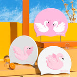 KIDS SILICONE SWIM CAP CUTE SWAN PRINT FOR GIRLS_CWMM6778