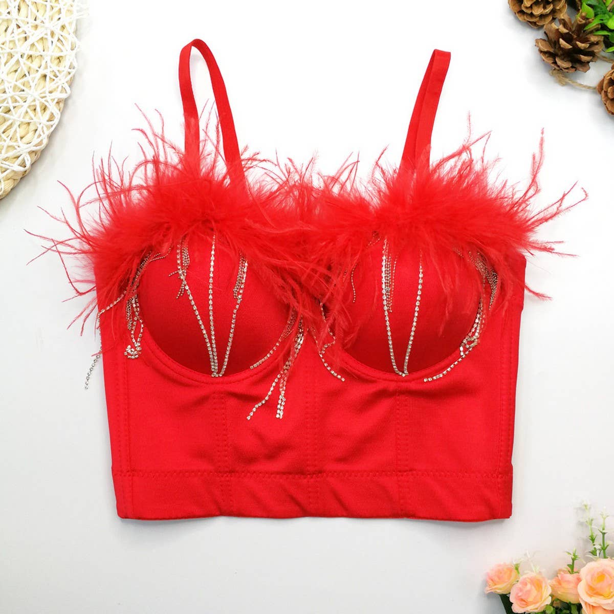 OSTRICH FEATHER SLIM FIT HERRINGBONE CORSET_CWMM4228