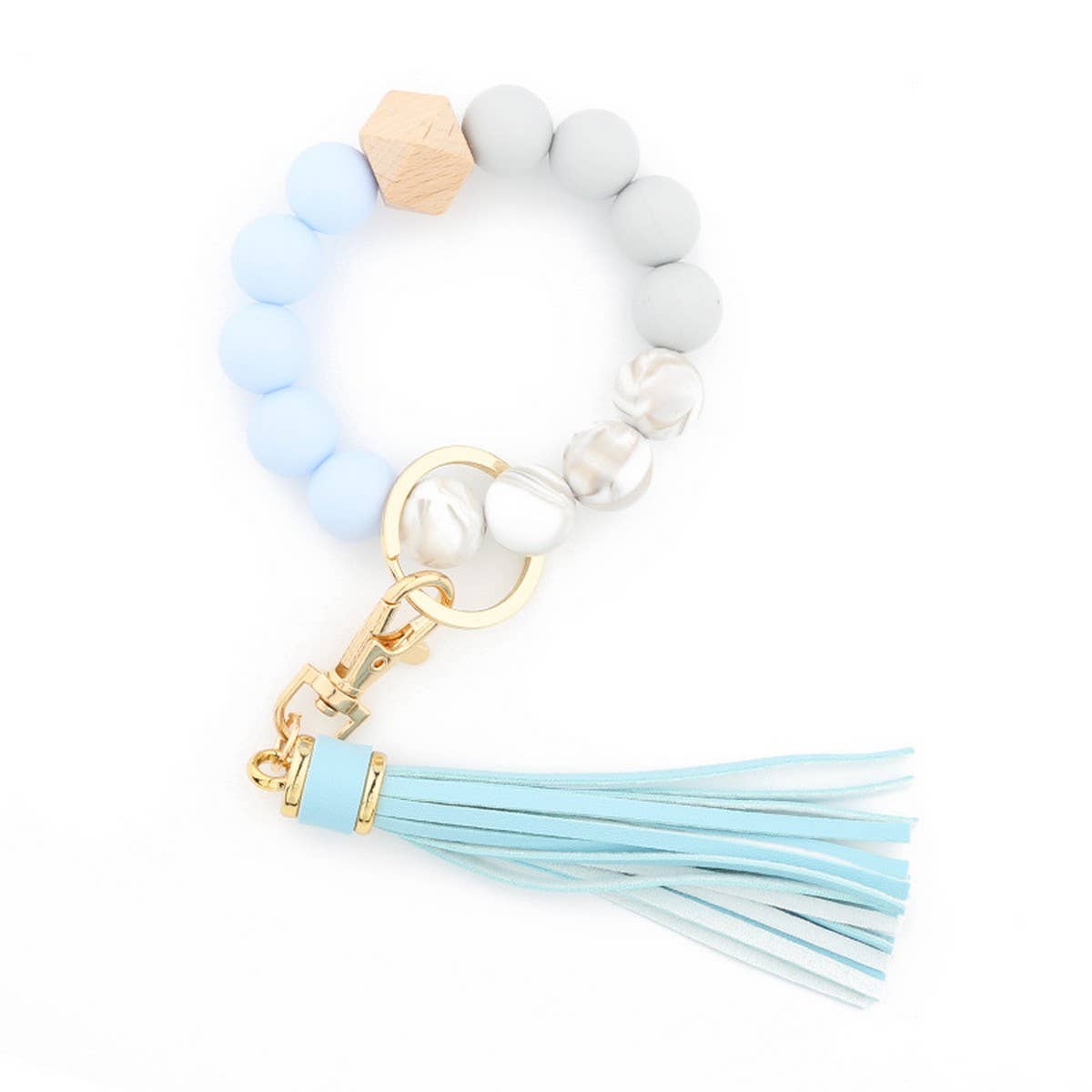 TASSEL WOOD SILICONE BEAD BRACELET KEYCHAIN_CWMM7018