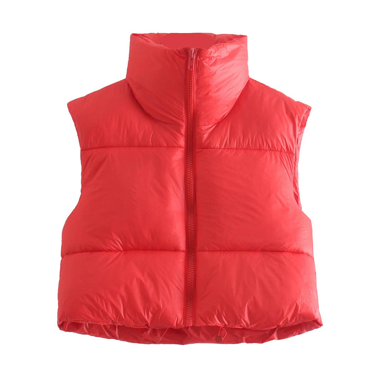 Solid-Color Short Zipper Stand-Up Collar Vest