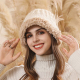 PLUSH FUZZY KNIT BUCKET HAT WITH EAR COVERAGE_CWAH1979