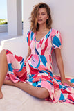 V-Neck Short Sleeve Printed Swing Dress