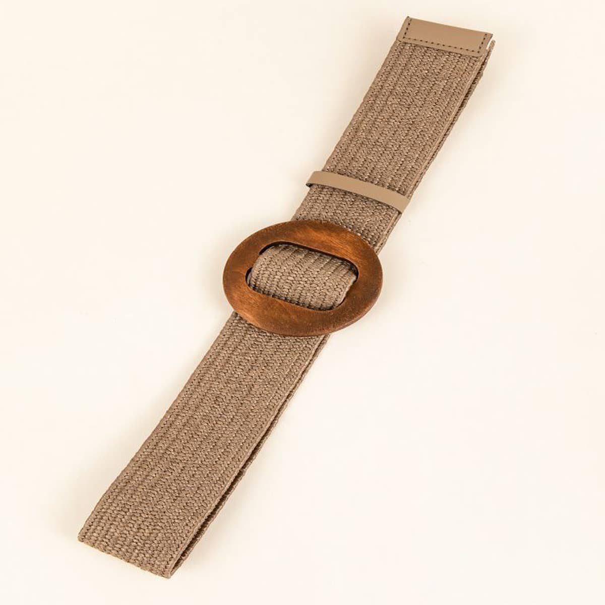 NEW ROUND WOODEN BUCKLE STRAW BELT_CWABE0452