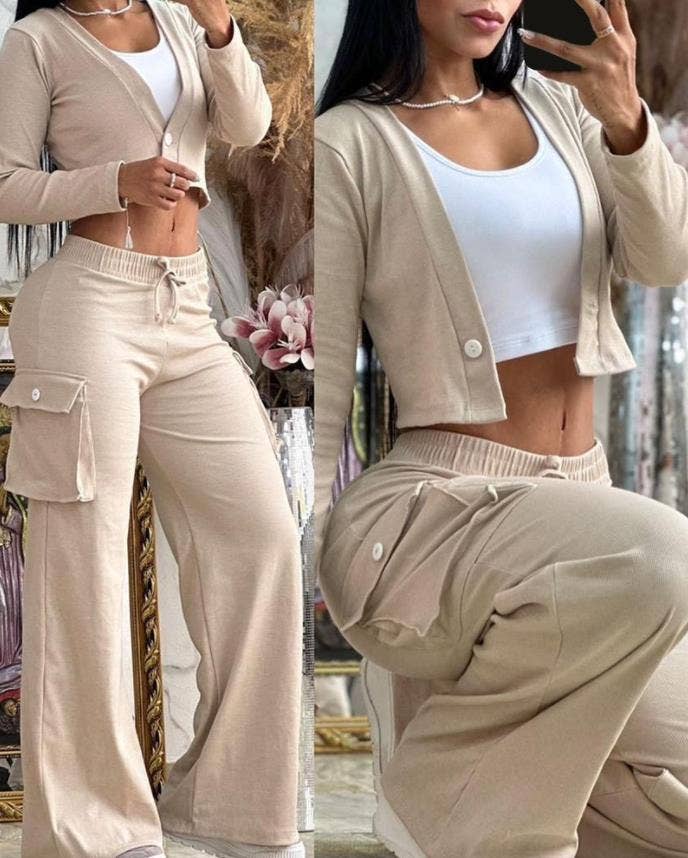 Solid Color Fashion Casual Suit For Women