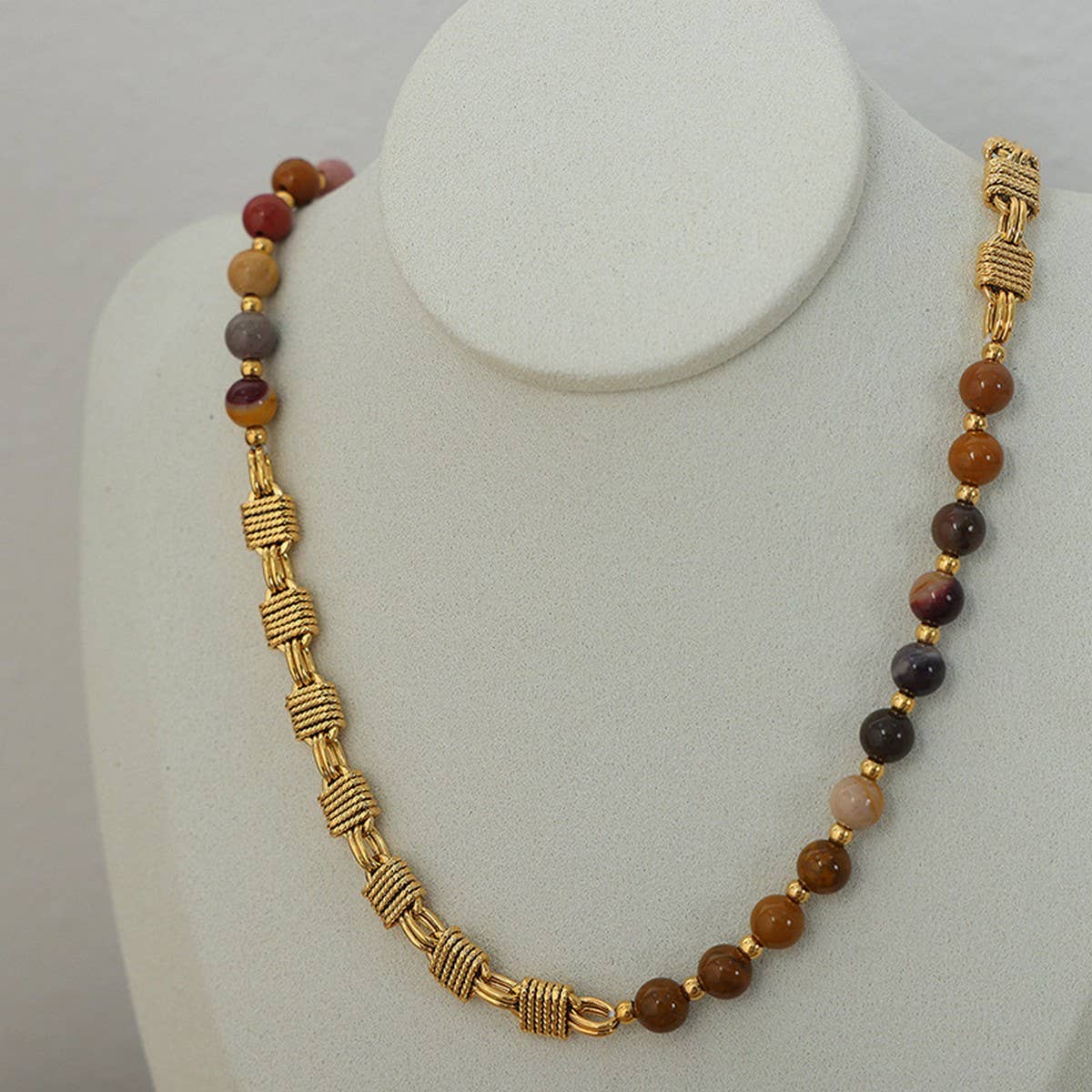 NATURAL STONE AGATE TITANIUM STEEL NECKLACE_CWAJE1081