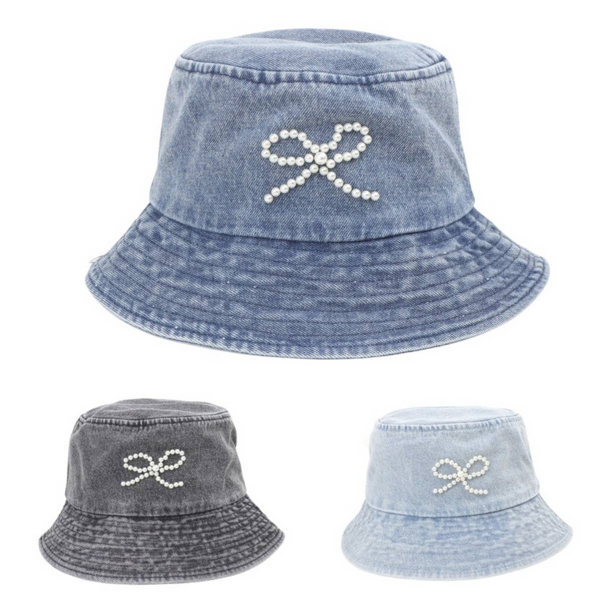 PEARL BOW DENIM BUCKET HAT_CWAH1537